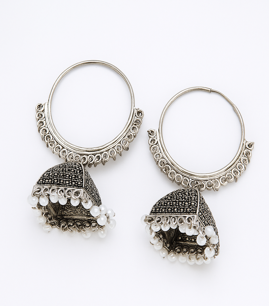 Oxidized Silver Jhumka Hoops