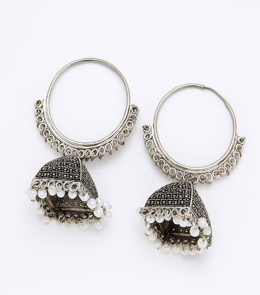 Oxidized Silver Jhumka Hoops