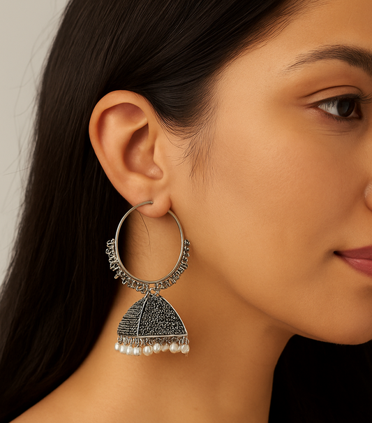 Oxidized Silver Jhumka Hoops