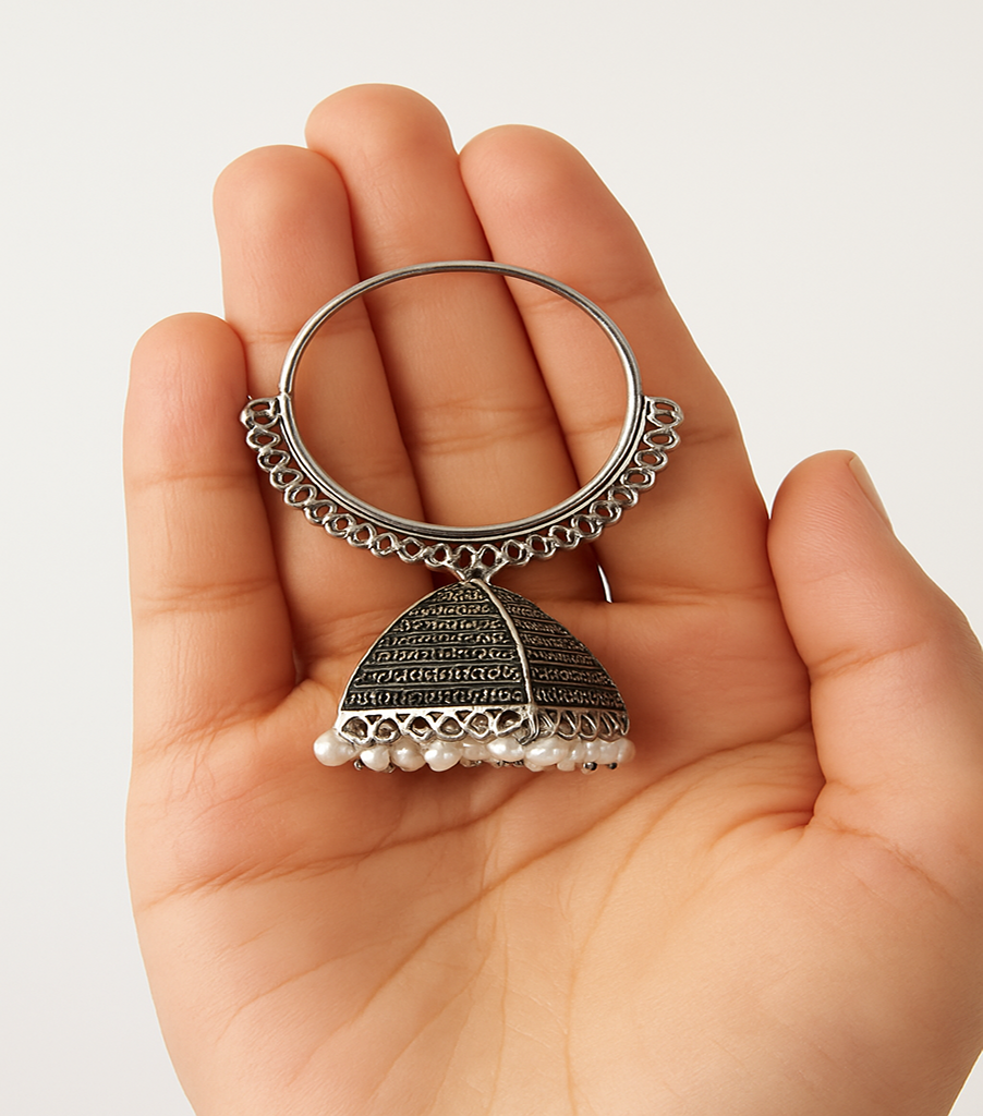 Oxidized Silver Jhumka Hoops