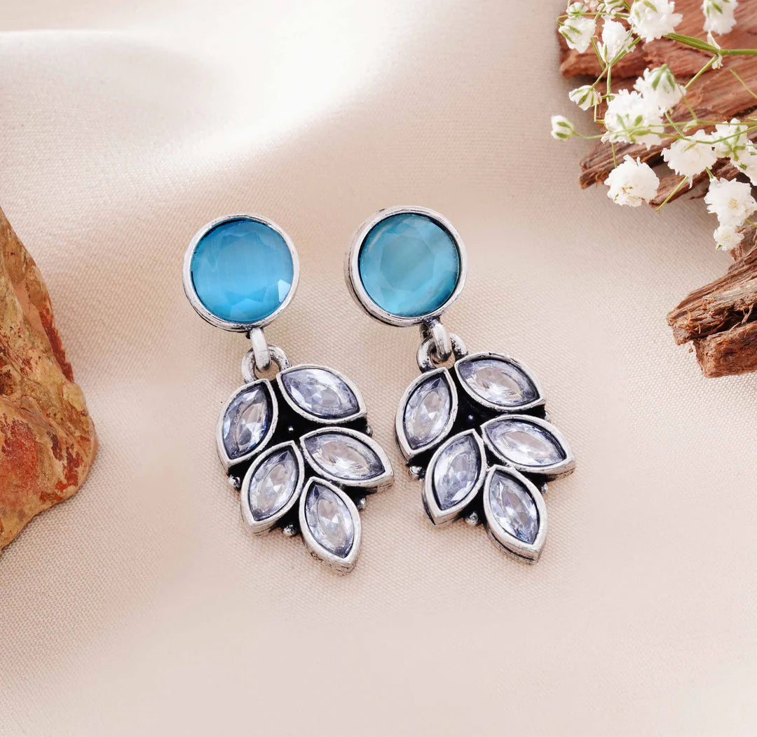 Leaf Motif Stud Dangler Earrings