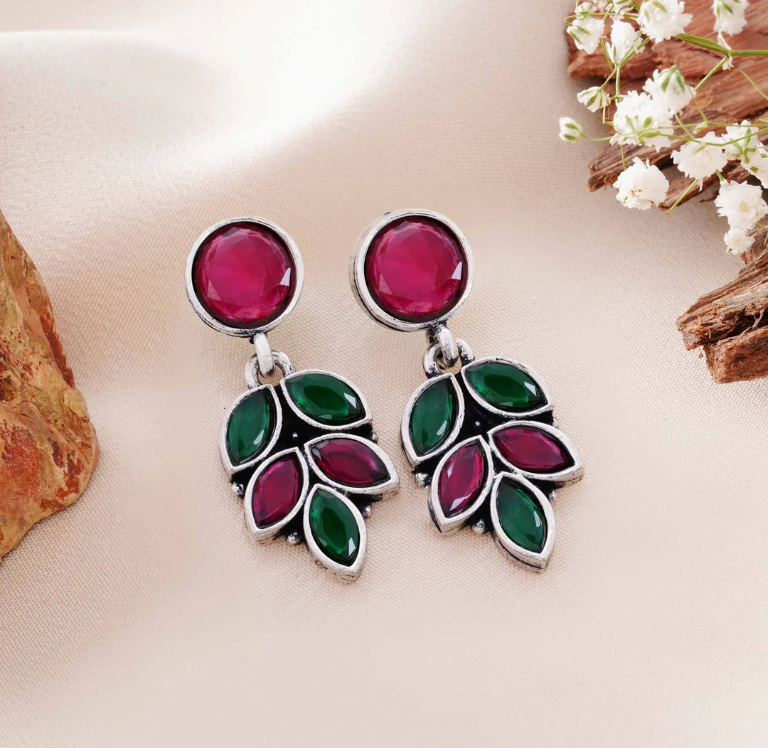 Leaf Motif Stud Dangler Earrings