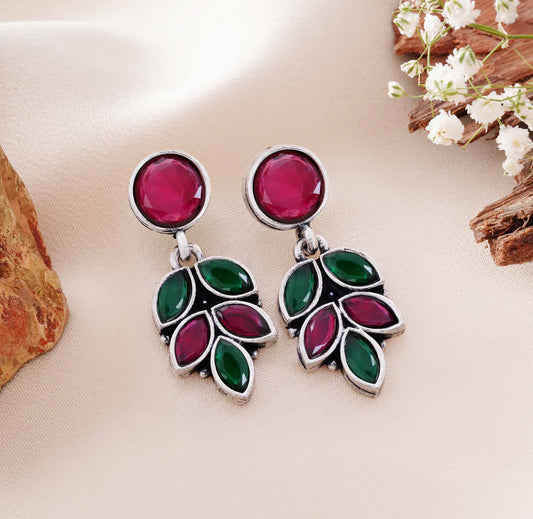 Leaf Motif Stud Dangler Earrings